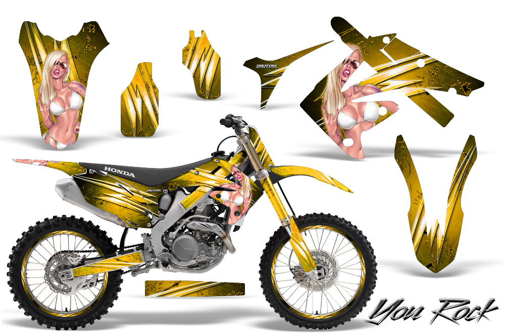 Honda CRF250 10-12 CRF450 09-12 Graphics Kit You Rock Yellow NP Rims